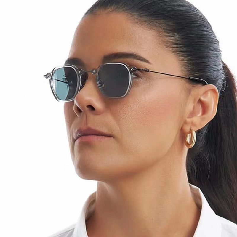 Damen stilvolle Sonnenbrille mit einzigartiger sechseckiger Form und robustem Rahmen Brehn