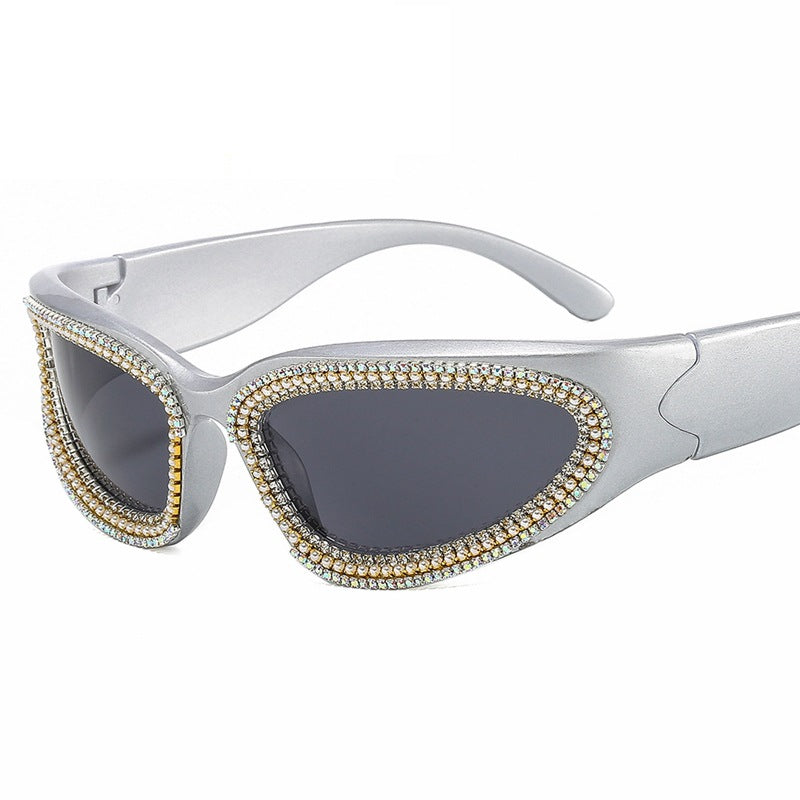 Damen stilvolle Sonnenbrille mit funkelndem Kristallrahmen Brehn