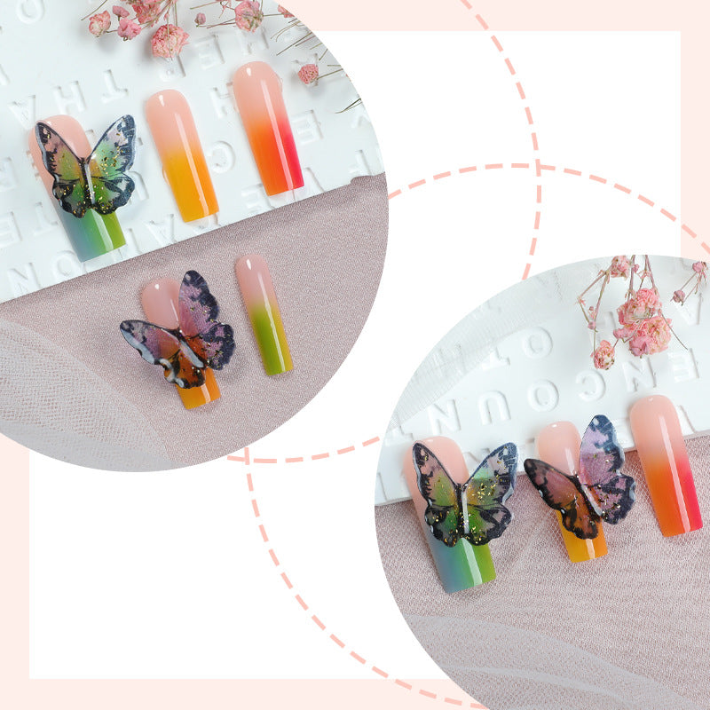 Künstlerisches Press-On Nagelset mit Schmetterlings- und Farbverlauf-Design Brehn