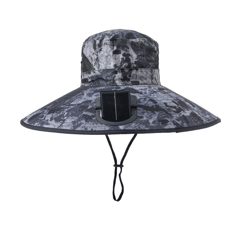 Breite-Krempe Outdoor Sonnenhut mit solarbetriebenem Mikroventilator, atmungsaktivem Mesh und verstellbarem Kinnriemen Brehn