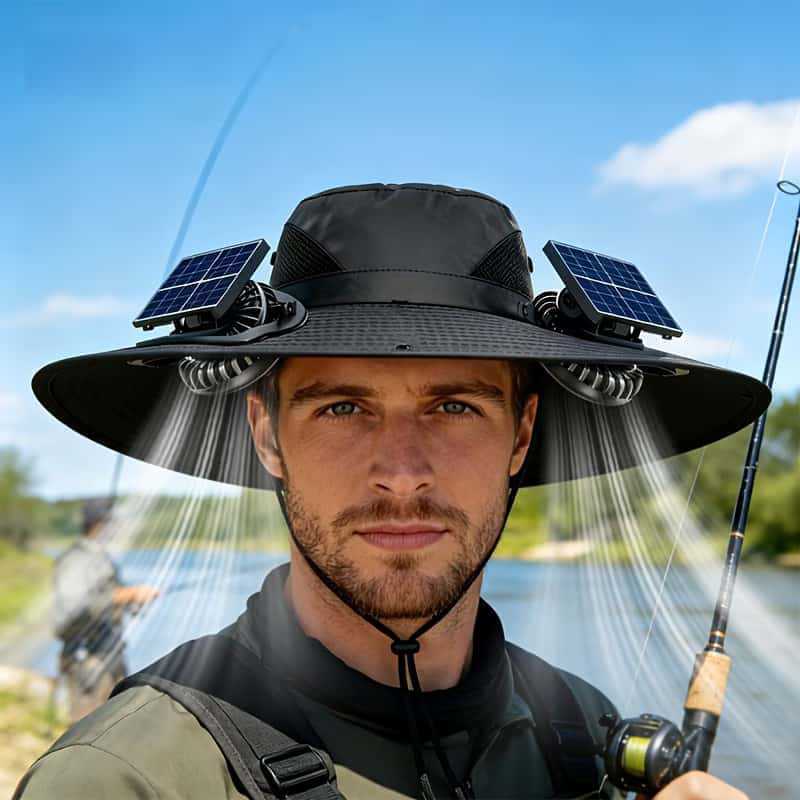 UV-Schutz-Sonnenhut mit abnehmbaren Gesicht- und Nacken-Schutz, integriertem Solarfan und atmungsaktivem Mesh Brehn