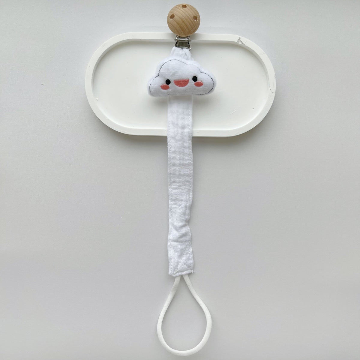 Baby Schnuller Clip mit Plüsch Elefantenkopf Holz Sicherheitsclip