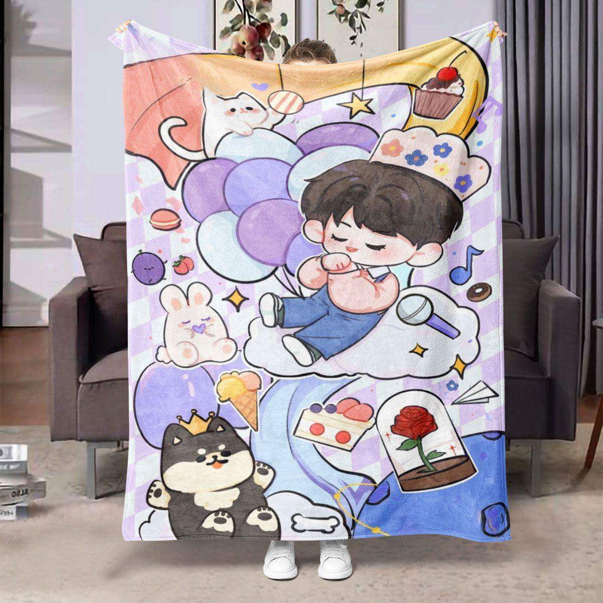 Cartoon Print Fleece Decke