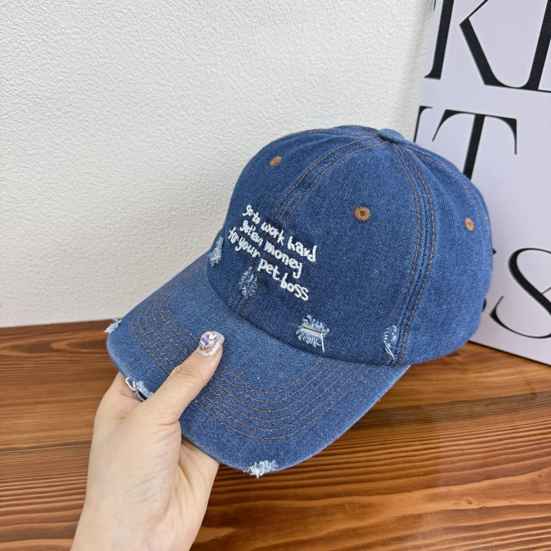 Damen Distressed Denim Statement Cap Brehn