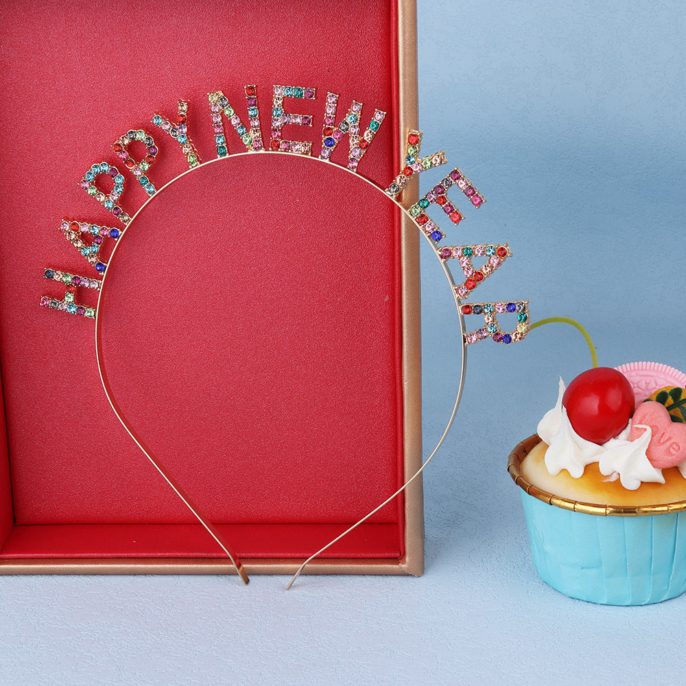 Damen Glitzernder Haarreif mit "Happy New Year"-Aufschrift Brehn