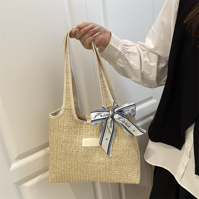 Texturierte Gewebe-Tote-Tasche mit elegantem Schleifen-Brehn