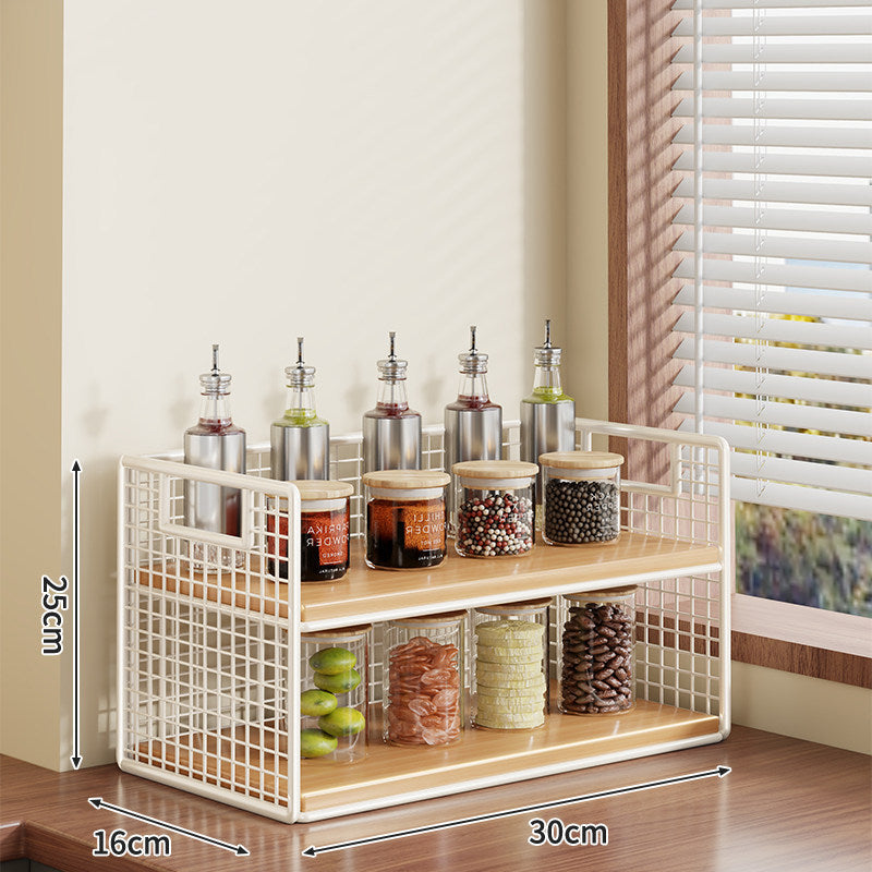 Kompakter zweistufiger Metallgitter-Theken-Gewürz- und Vorratsglas-Organizer