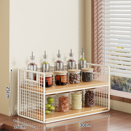 Kompakter zweistufiger Metallgitter-Theken-Gewürz- und Vorratsglas-Organizer