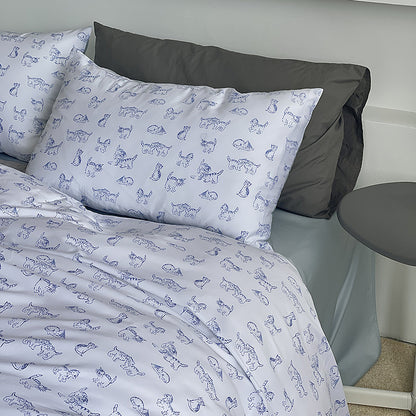 Feines Baumwoll-Perkal Bettbezug-Set mit skizzenhaftem Katzenprint und Hotelverschluss