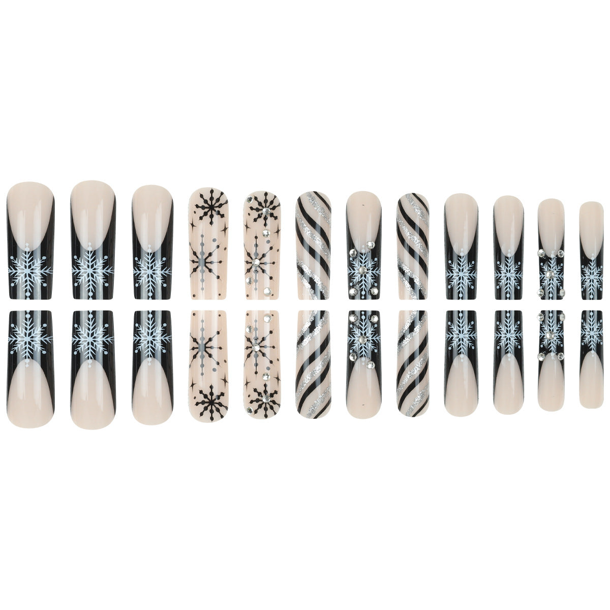 Dekoratives Druck-Nagelkunst-Set mit Schneeflocken- und Glitzerakzenten Brehn