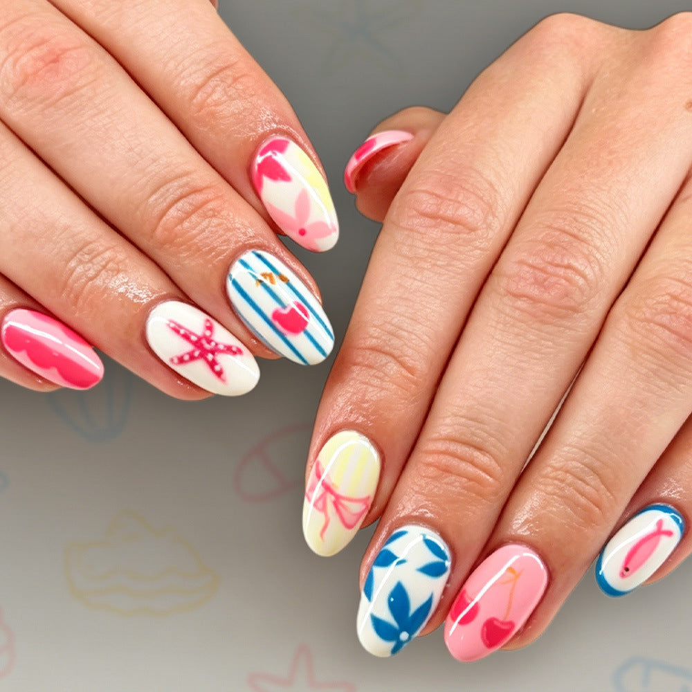 Künstlerische Sommer-Themen Druck-Nagelkunst Brehn