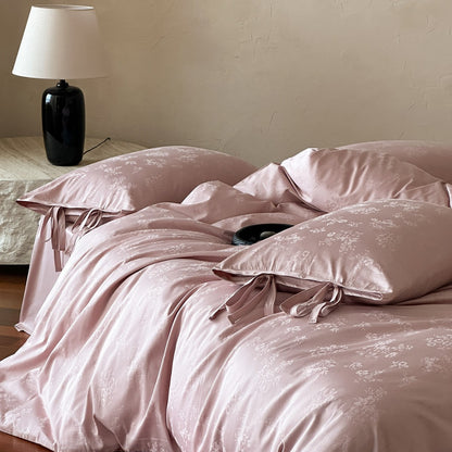 Luxus Floral Satin Bettbezug Set mit Bandbindung Kissenbezügen