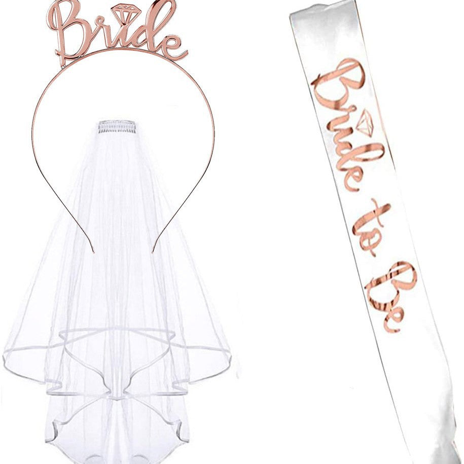 Damen Braut-Accessoires Set mit schimmerndem Schleier und personalisiertem Sash Brehn
