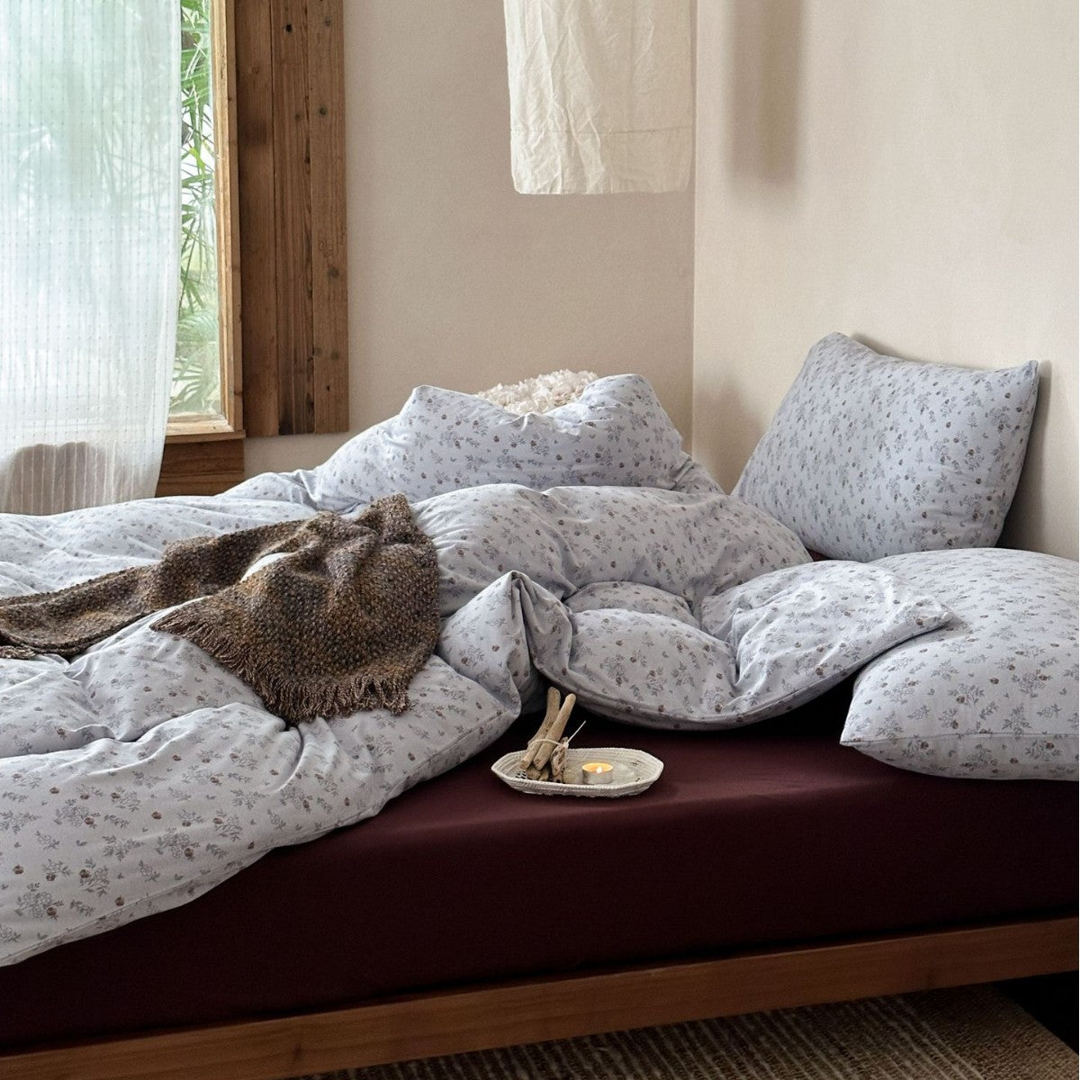 Blumen Baumwoll Percale Bettwäsche Set mit Bettbezug, Spannbettlaken und Kissenbezügen mit Umschlag