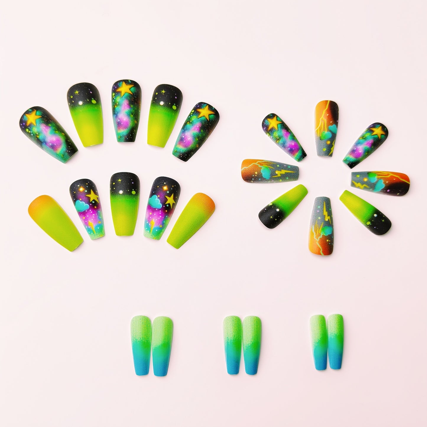 Kreative Kunstnägel mit Neon Galaxy-Motiv Brehn