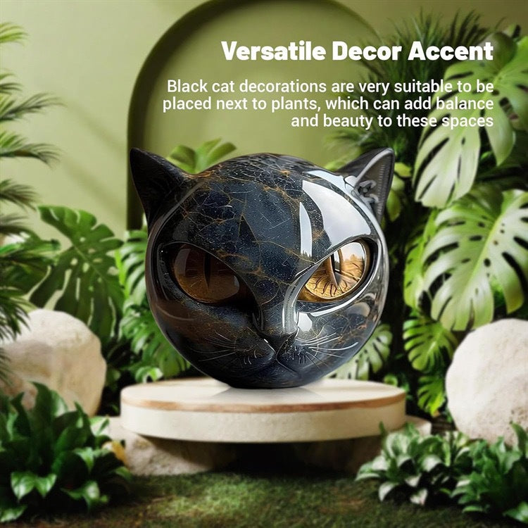 BowLift | NoirCat Sculpture – Black Cat Head with Hypnotizing Eyes