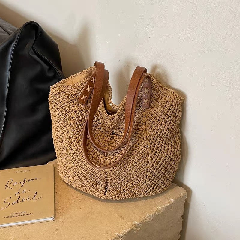 Handgefertigte Strandtasche mit Eleganten Ledergriffen Brehn