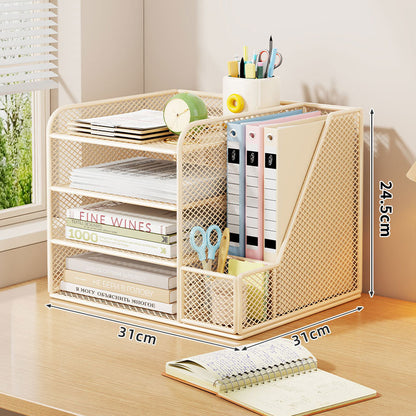 Metallgitter Multi-Tier Schreibtischorganizer mit vertikalem Dokumentenfach & abnehmbarem Stiftbecher