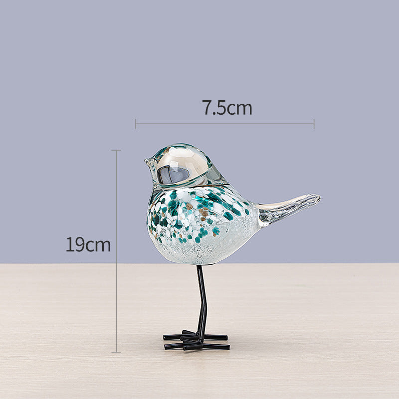Handgefertigte dekorative Glasskulptur eines Vogels auf Metallbeinen Brehn