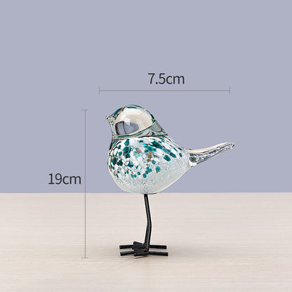 Handgefertigte dekorative Glasskulptur eines Vogels auf Metallbeinen Brehn
