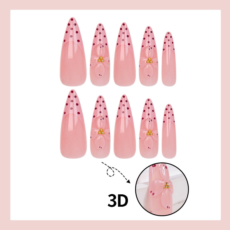 Kunstnagelset mit romantischen Blumen- und Punktemotiven Brehn