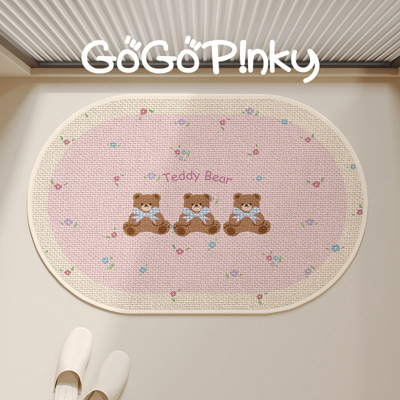 Plush Embroidered Teddy Chenille Non-Slip Bath Mat