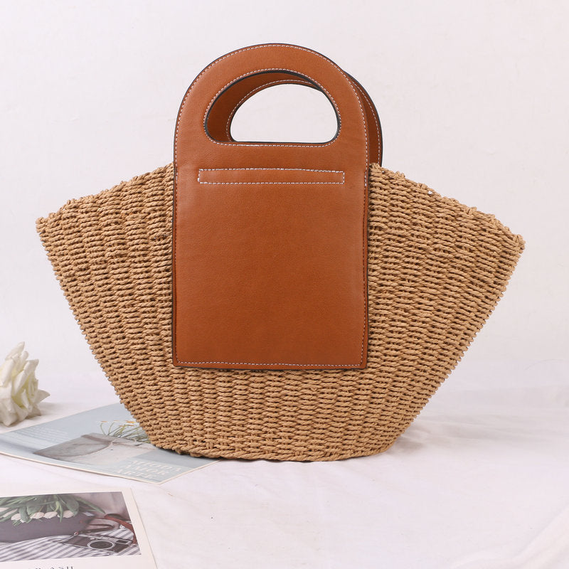 Handtasche Aus Hochwertigem Bast mit Edlen Lederakzenten Brehn