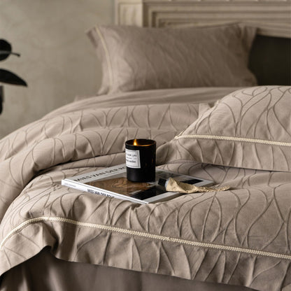 Wellenstrukturierte Jacquard Bettwäsche Set mit Paspelbesatz