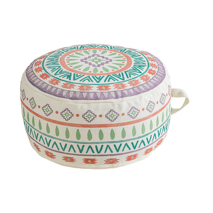 Rundes Sitzpouf mit gewebtem Baumwollbezug und ethnischem Mandala-Print Brehn