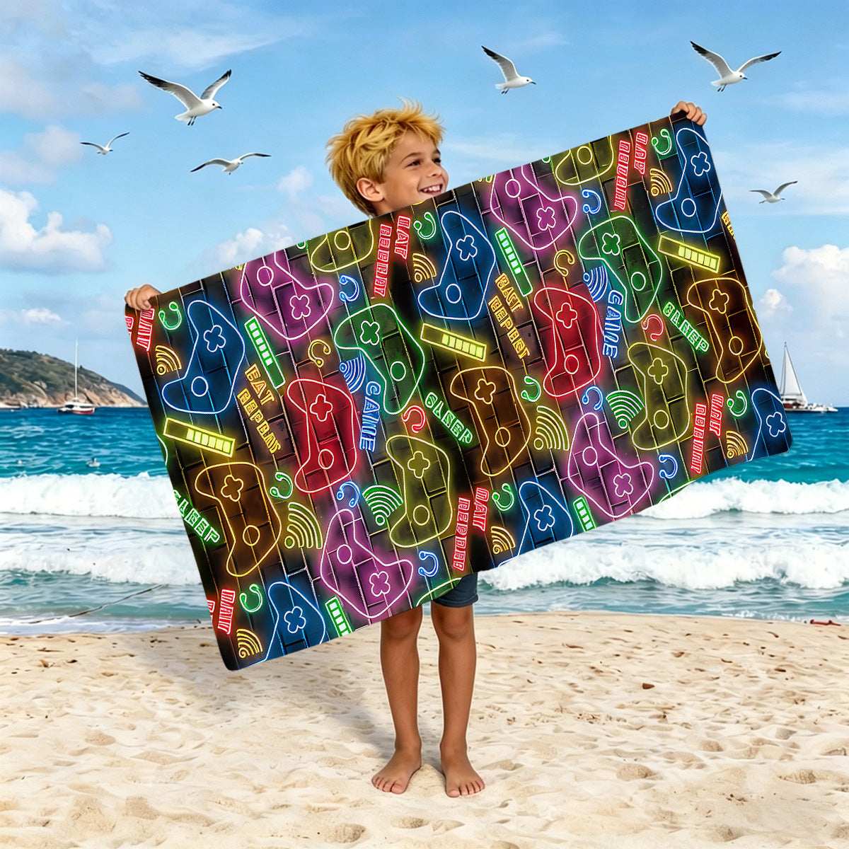 Jungen Strandtuch mit Spielkonsolen-Motiv Brehn