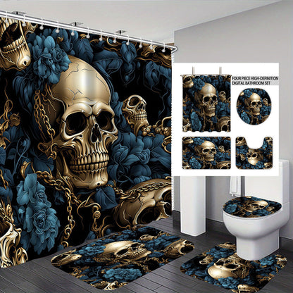 Künstlerisches Skull- und Blumenmotiv Badezimmer-Set Brehn
