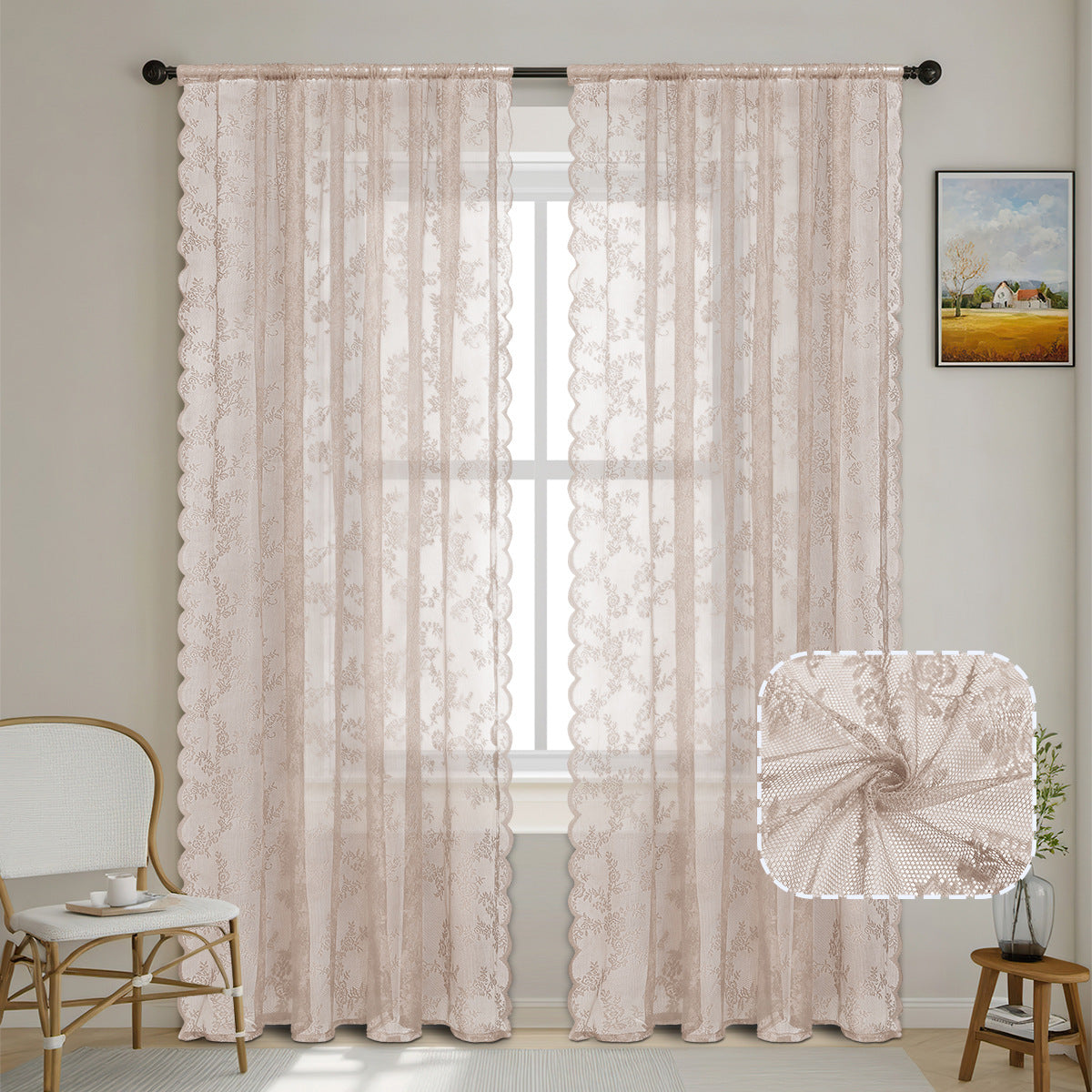 Elegante florale Spitzenfensterbehänge