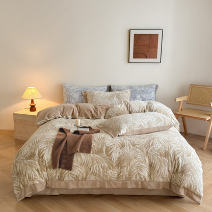Wohliges Baumwollsatin-Bettwäscheset mit eingewebtem Wildblumenmuster und Samt-Bordüre