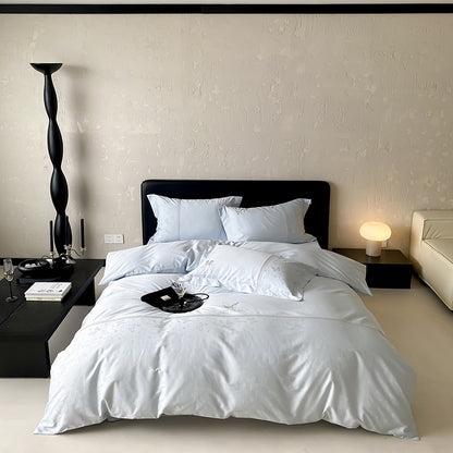 Luxus Satin Jacquard Bettbezug Set mit besticktem Blumenbordüre und Kissenbezügen