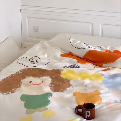 Bettbezug-Garnitur mit handgezeichnetem Doodle-Print und atmungsaktivem Baumwollsatin