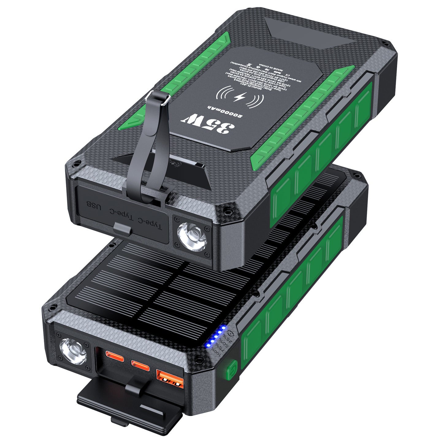 Solar Powerbank mit Schnellladefunktion und Integrierter Taschenlampe Brehn