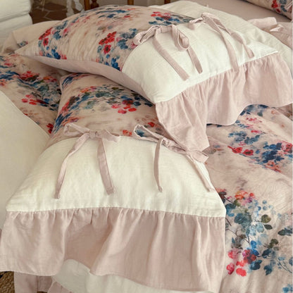 Floral Aquarell Baumwolle Sateen Rüsch Bettbezug Set mit Bindekissenbezügen