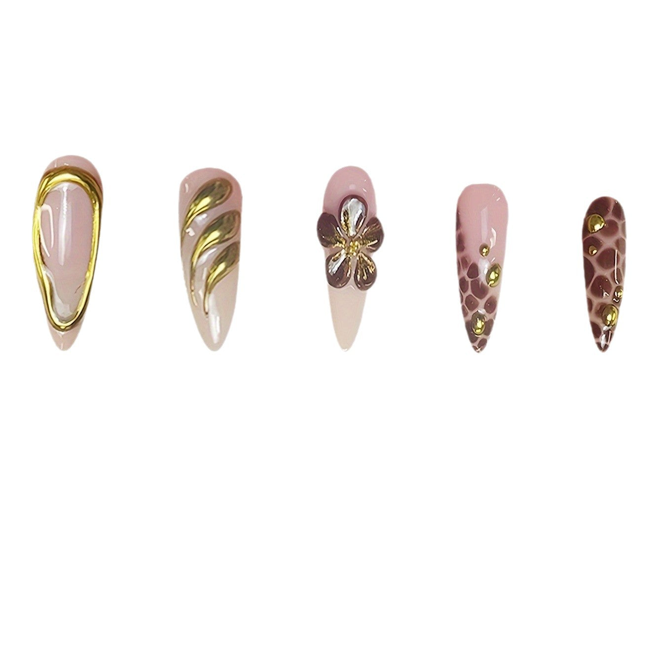 Künstlerisches Press-On-Nagel-Set mit 3D-Blumenakzenten Brehn