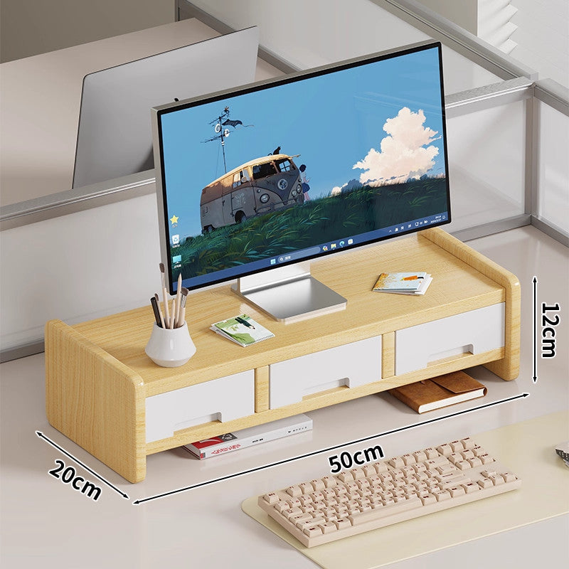 Massivholz-Monitorständer und Schreibtischorganizer mit zweistufigem Regal und Kabelmanagement