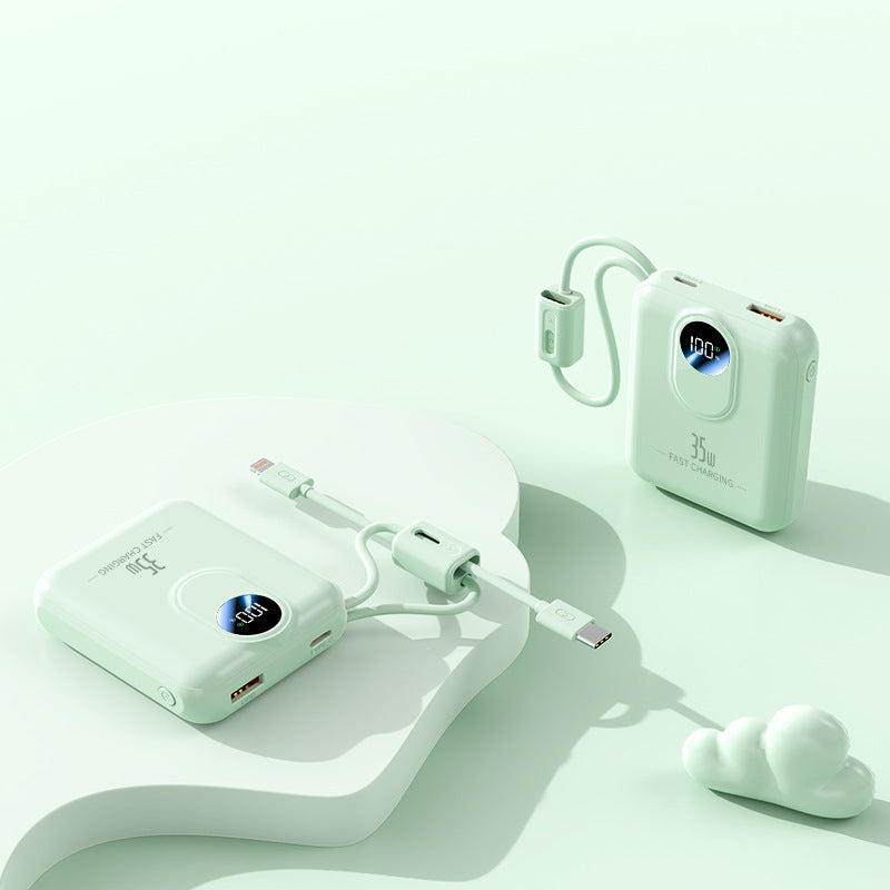 Powerbank mit Schnellladefunktion und Integrierten Ladekabeln Brehn