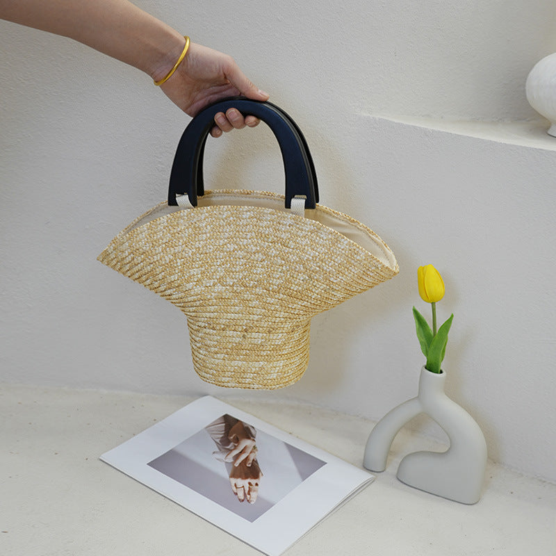 Damen Designer Basttasche mit schwarzem Griff Brehn