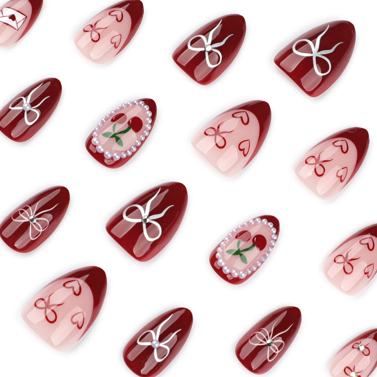 Kunstvolle Nageldesigns mit Schleifen- und Rosenmotiv Brehn