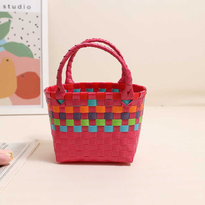 Damen Handtasche aus geflochtenem Kunststoff mit fröhlichem Muster Brehn