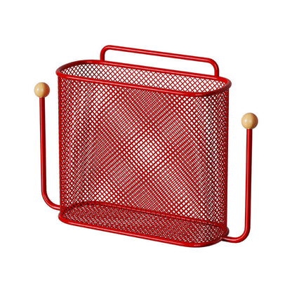 Wandmontierter Mesh-Waschtisch-Organizer-Korb mit zwei Holzknopf-Haken