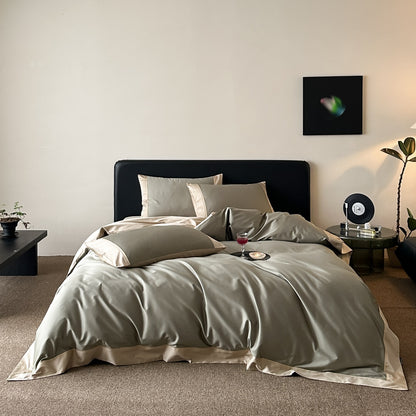 Premium-Baumwollsatin-Bettwäsche-Set mit feiner Kontrastpaspel und Hotelverschluss