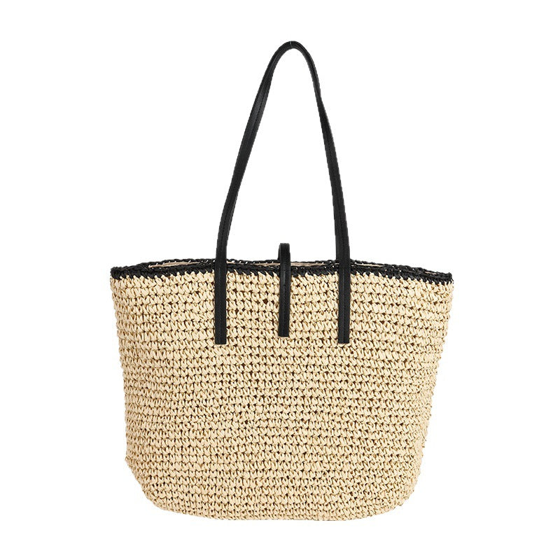 Damen Handtasche aus geflochtenem Naturmaterial mit Ledergriffen Brehn