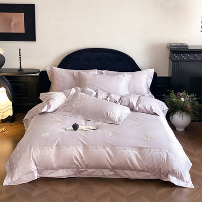 Luxuriös bestickte Satin Bettbezug Set mit Kissenbezügen