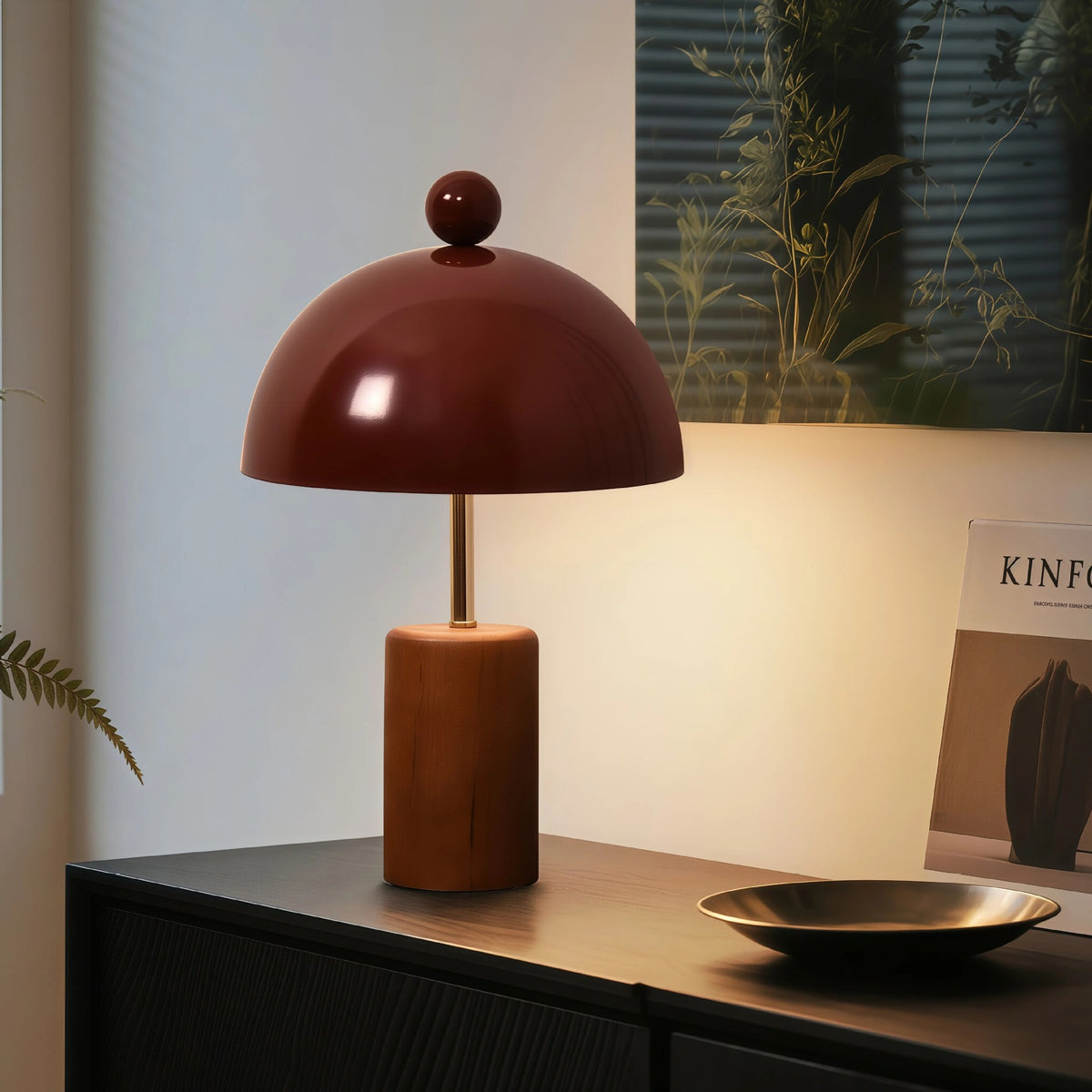 Skulpturale Tischlampe mit Holzfuß