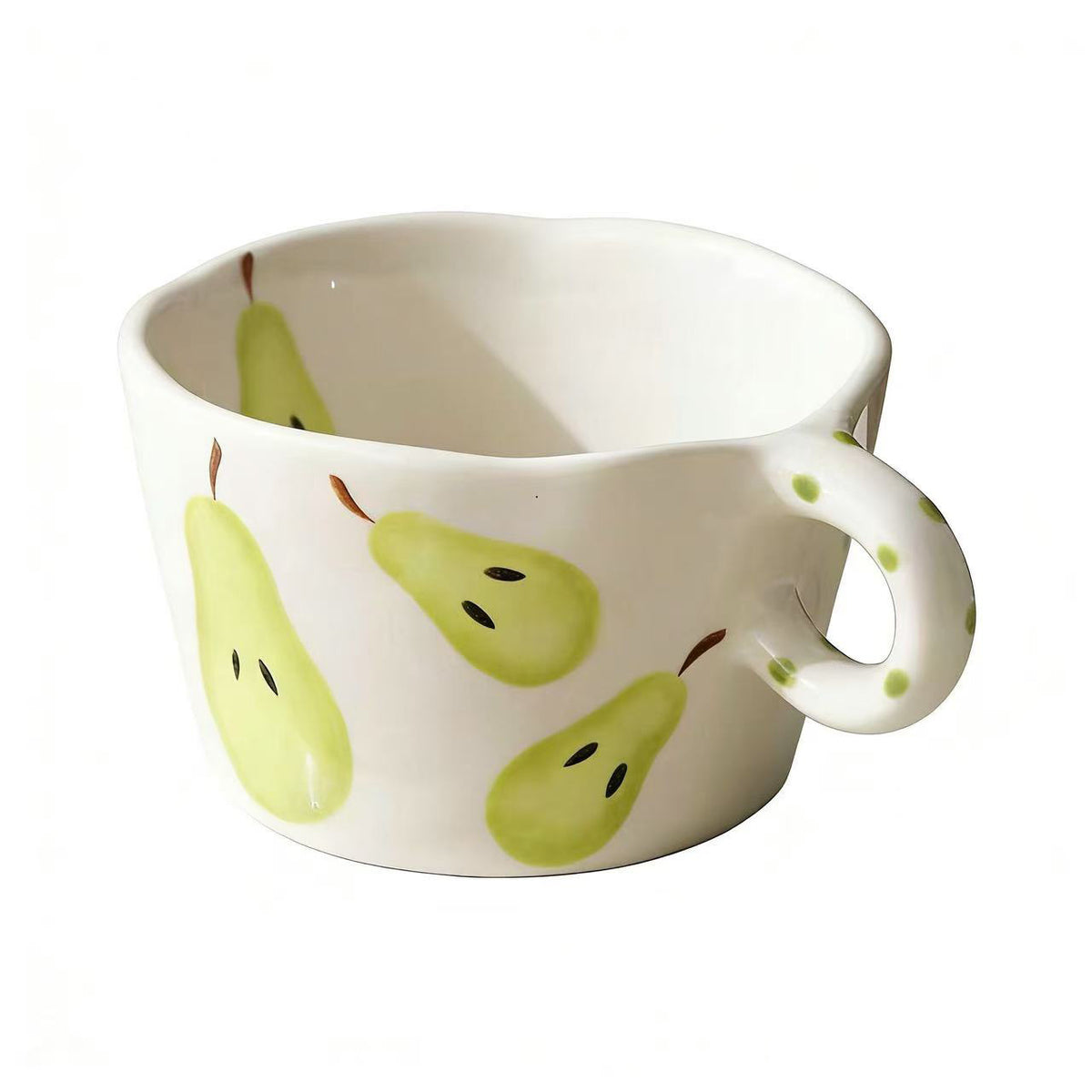 Keramikbecher mit handbemalter Bananen-Illustration und rundem Griff