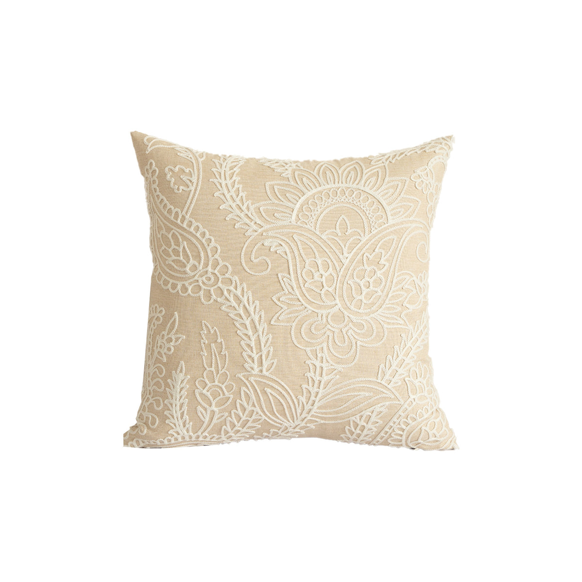 Besticktes Zierkissen aus Leinenoptik mit Paisley‑Ornament und Reliefstickerei Brehn